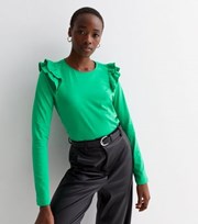 New Look Tall Green Crew Neck Long Sleeve Frill Shoulder Top